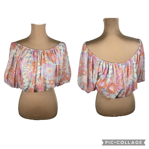 Peach Love California Floral Off-Shoulder Blouse - Pink and Cream Medium - Picture 1 of 8